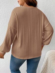 SHEIN Frenchy 大尺碼蕾絲裝飾長袖t恤 - 卡其色 - 查看 2