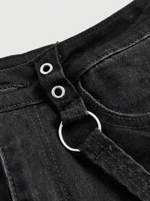 ROMWE Grunge Punk Quần Jeans Skinny Rách Và Xước Có Chi Tiết Băng, Trường Học - màu đen - Xem 3