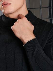 RueChic Nam Màu thuần Đứng cổ áo Áo len - màu đen - Xem 4