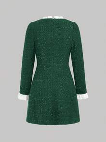 SHEIN Unity Women'S Frill Edge Button Decorated Dress - Dark Green - View 2