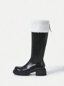 Two Tone Knee High Chunky Heeled Boots