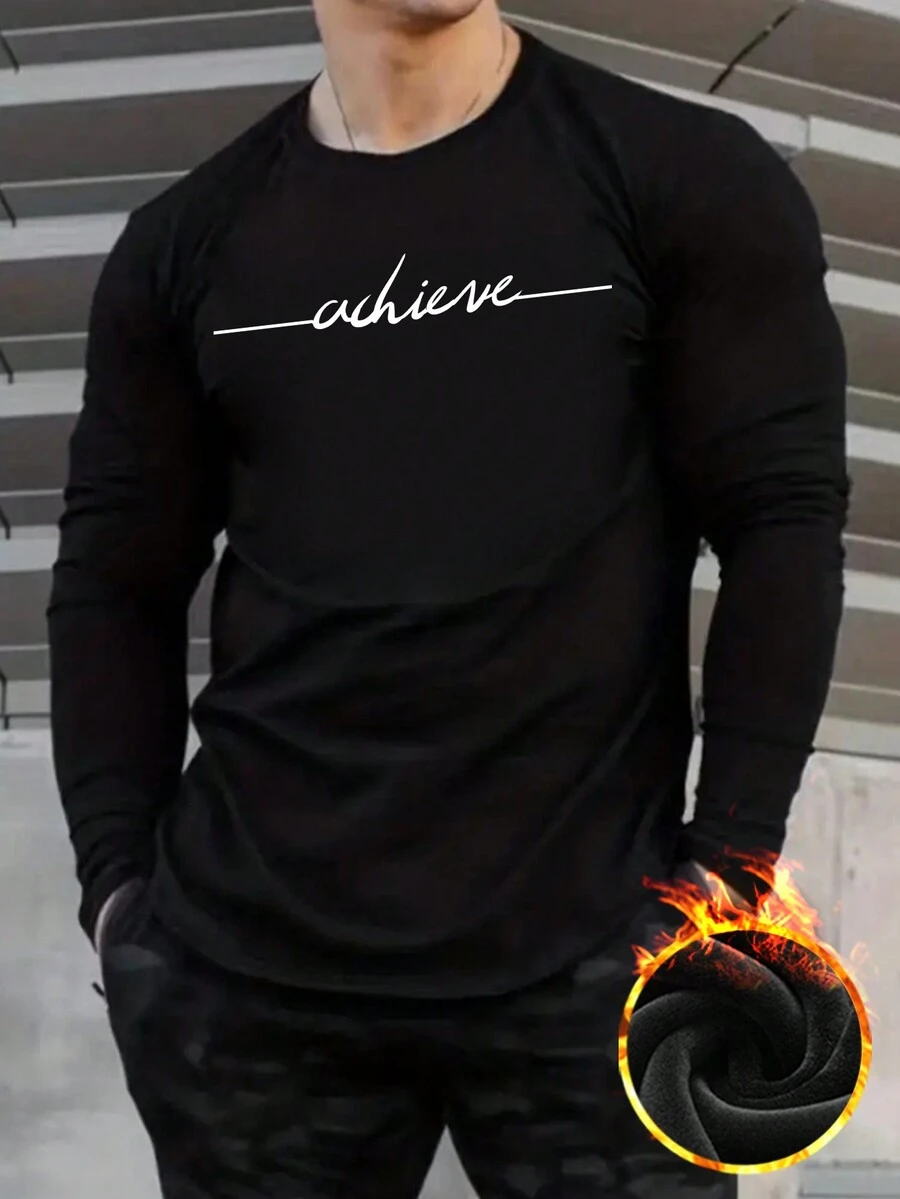 男士保暖衬里 T 恤 - 黑色 - 查看 1