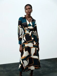 SHEIN BIZwear 隨機印花長袖連衣裙 - 彩色 - 查看 4