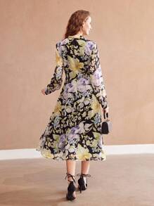 MOTF PREMIUM FLORAL PRINT BUTTON FRONT SHIRT DRESS WITHOUT BELT - Multicolor - View 9