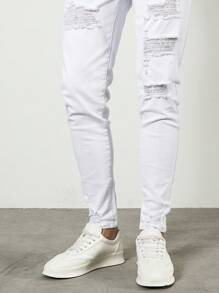 Manfinity Homme Nam Cotton Rách Sờn Skinny Jeans Slim Fit Dài Jean Hàng Hóa Đồng Bằng Toàn Màu Trắng Đi Chơi Thời Phục Hưng Bạn Bè - trắng - Xem 6
