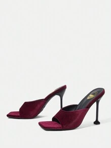 Women's Fashion Wine Red Square Toe Suede Stiletto High Heels - Burgundy - View 2