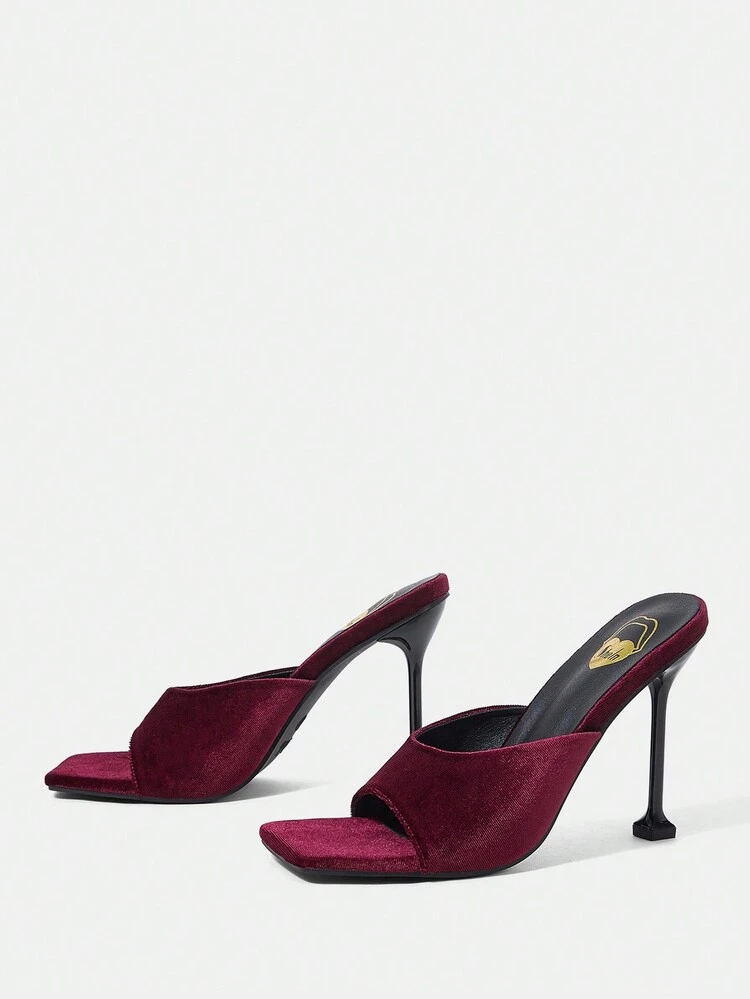 Women's Fashion Wine Red Square Toe Suede Stiletto High Heels