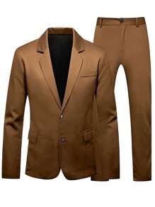 Manfinity Mode Solid Color Men'S Suit Set - Coffee Brown - View 5