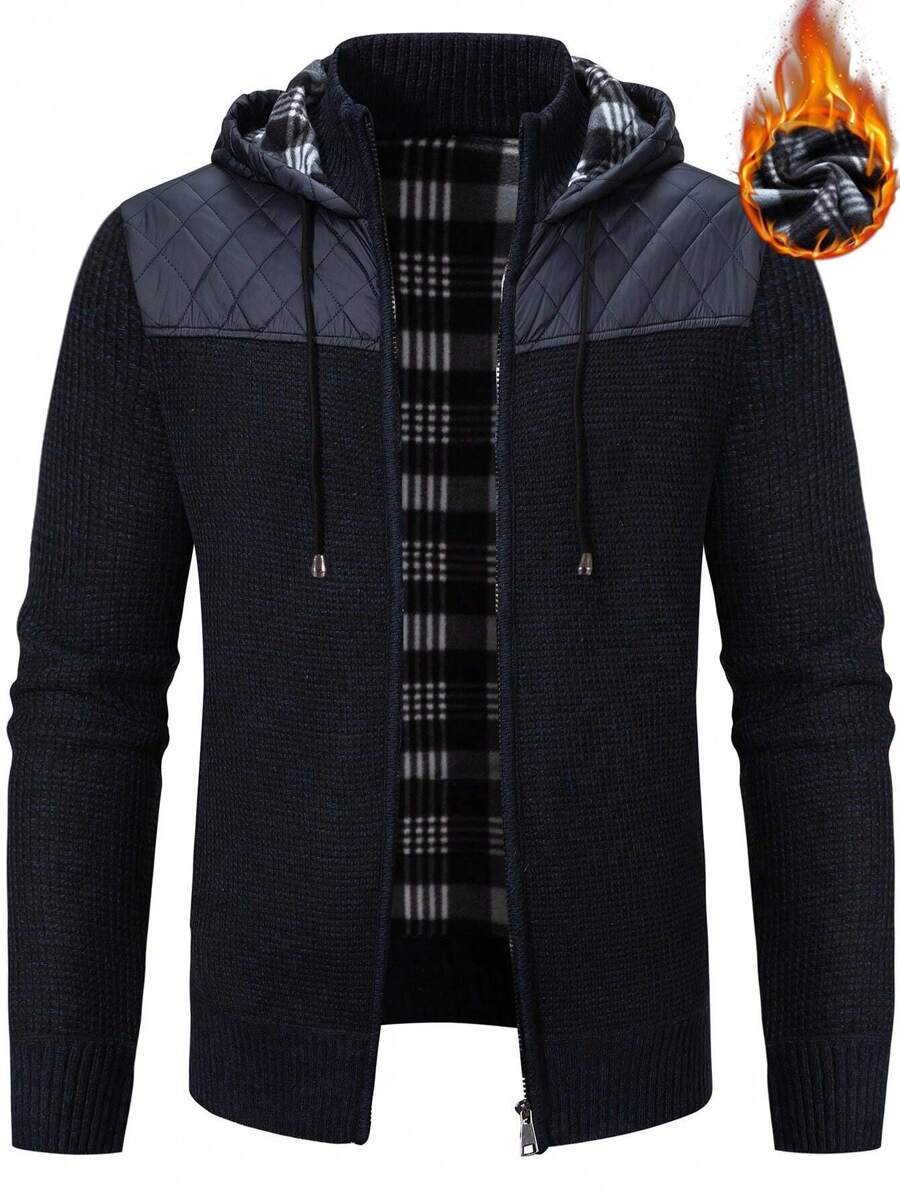 Manfinity Homme Nam Chần Bảng Dây kéo Khép kín Dây rút áo có mũ Áo len Mở Áo len - màu đen - Xem 1