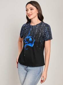 SHEIN LUNE 女士短袖花卉印花t恤 - 彩色 - 查看 4