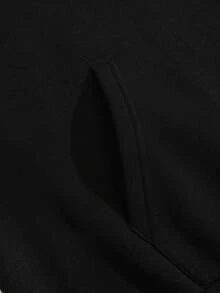 SHEIN EZwear 印花連帽休閒運動衫 - 黑色 - 查看 3