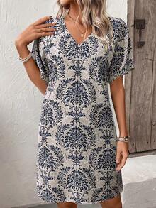 SHEIN LUNE Floral Printed Short Sleeve Dress For Women - Multicolor - View 5