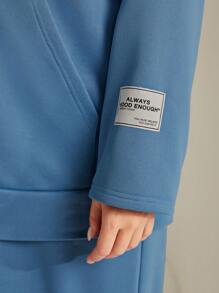 Mulvari 加大尺寸毛絨袋帽開衫和裙子2件套裝 - 藍色 - 查看 6