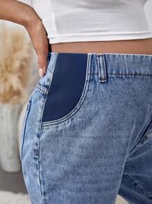 SHEIN Loose Fit Maternity Jeans With Asymmetrical Ripped Holes - Blue - View 4