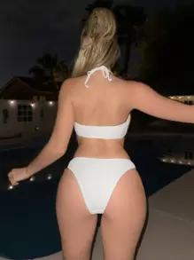 EgrlEra Summer Beach White Halterneck Two-Pieces Bikini Set - White - View 2