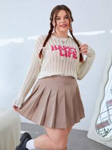 SHEIN EZwear Sweatshirt-pullover In Übergröße Mit Buchstabenmuster, Fallenden Schultern Und Hohlem Design - Beige - Übersicht 4