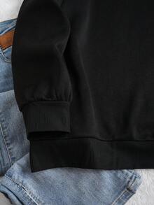 SHEIN EZwear 字母印花保暖襯裡衛衣 - 黑色 - 查看 5