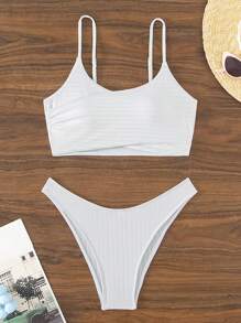 SHEIN Swim Effen kleur hoog uitgesneden bikiniset tweedelige set zomerstrand