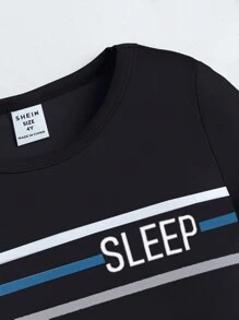 少年格子圖案修身家居服 - 黑色 - 查看 3