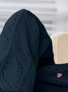 SHEIN LUNE 大码女式刺绣针织开衫 - 藏蓝色 - 查看 8