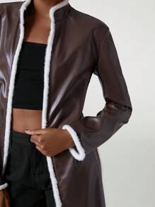 MALEEHA Casaco PU Casual de Negócios do Designer, Desfiado e Sem Costas, Para Férias, Férias, Saída, Primavera, Festival, Ibiza