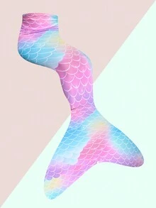 Young Girl' Bowknot Decorated Fish Scale Bikini Set With Fish Tail Beach Skirt Summer Beach - Pink - View 3