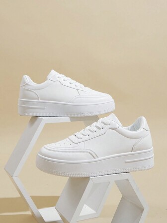 Men's Casual White Sneakers For Spring & Autumn, Black Fashionable Waterproof Casual Shoes With White Sole