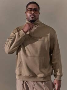 Manfinity Homme Men'S Plus Size Half Zip Sweatshirt With Kangaroo Pocket And Letter Embroidery