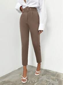 SHEIN Cottnline 扣環鉤扣腰帶修身褲裝 - 銅色 - 查看 5