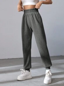 SHEIN EZwear Women'S Elastic Waist Joggers - Dark Grey - View 4
