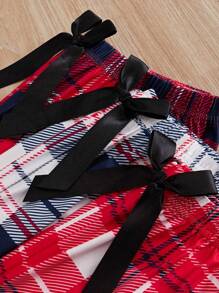 3pcs Plaid Bow Front Sleep Pants - Multicolor - View 3