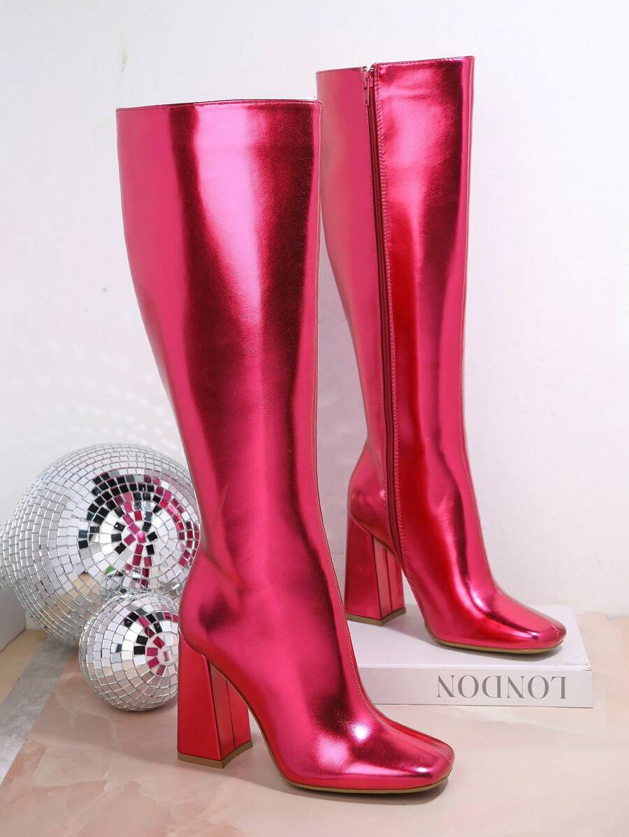 melrose ave women's vegan leather knee high block heel boots