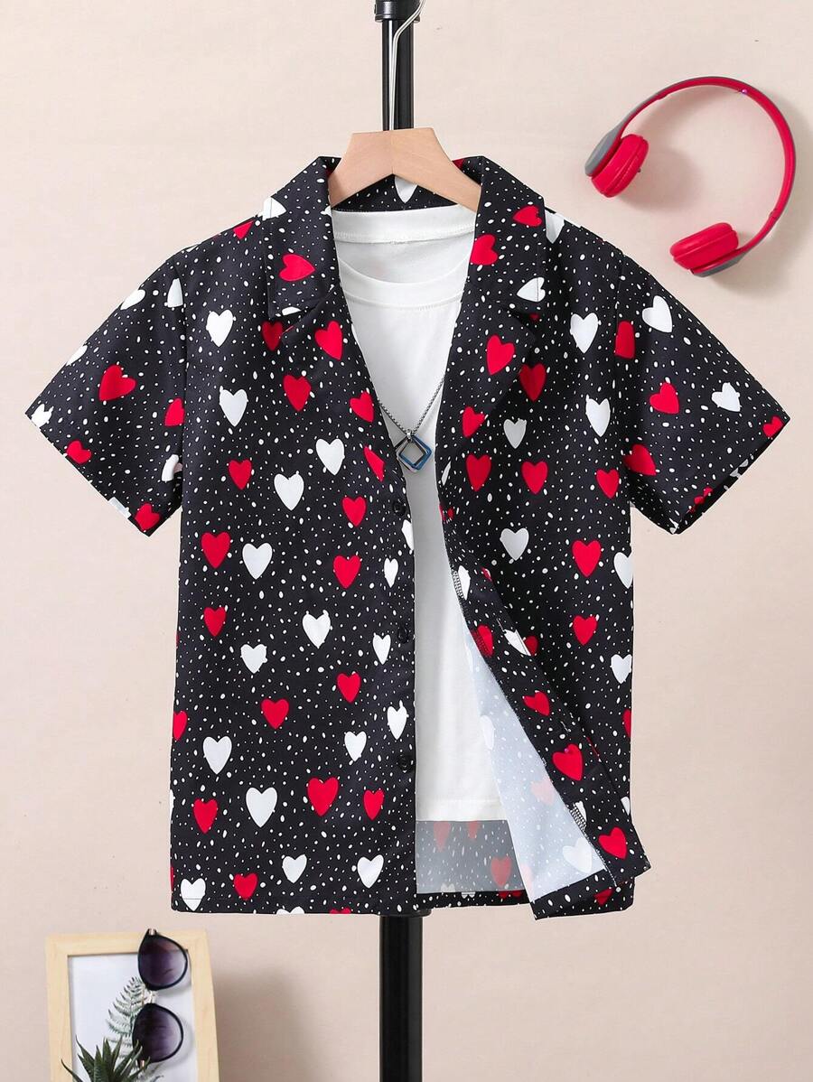 SHEIN Tween Boy Heart Print Shirt