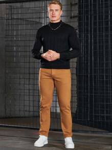 RueChic Nam Màu thuần Đứng cổ áo Áo len - màu đen - Xem 6