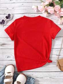 SHEIN Young Girl Short Sleeve Letter And Heart Print T-Shirt