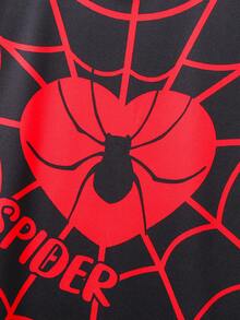 青少年男孩蜘蛛網印花短袖 T 恤和長褲套裝 - 彩色 - 查看 4