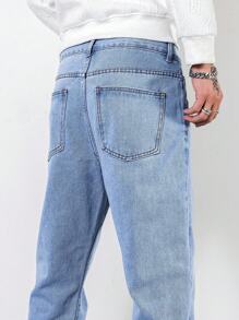 Manfinity EMRG Men Cotton Lightning Print Tapered Jeans - Light Wash - View 4