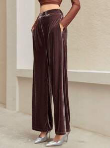 Anewsta Elastic Waist Velvet Trousers - Brown - View 5
