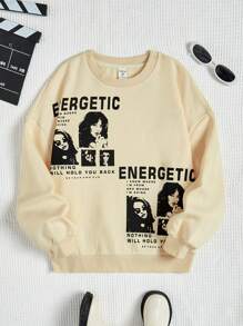 Sudadera De Cuello Redondo De Manga Larga De Punto Para Niñas