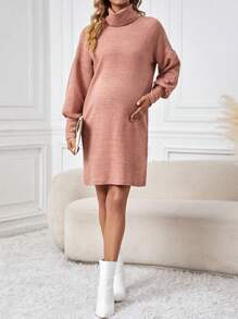 SHEIN 孕婦高領休閒連身裙 - 紅木色 - 查看 3