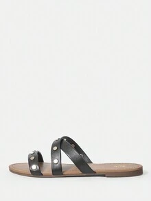 Styleloop Women's Flat Sandals - Black - View 2