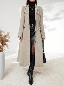 SHEIN Privé Abrigo Largo De Mujer Con Cierre De Botón - Albaricoque - Ver 6