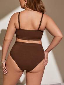 Swim Vcay Summer Beach Plus Size Women's Rib-Knit Bikini Set Bathing Suit - Brown - View 2