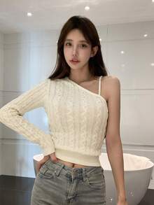 DAZY Áo len dài tay hở một bên vai dành cho nữ - trắng - Xem 4