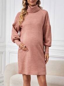 SHEIN 孕婦高領休閒連身裙 - 紅木色 - 查看 5