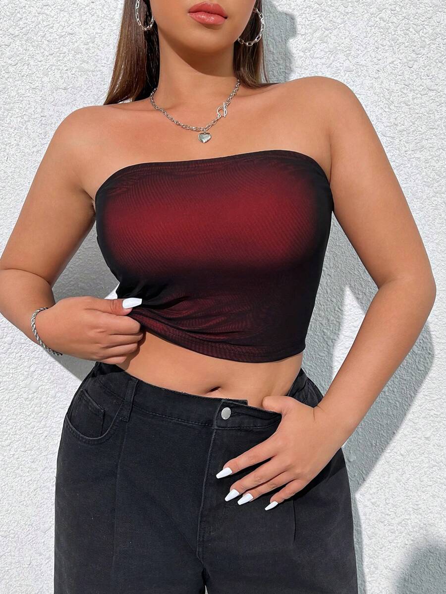 SHEIN EZwear Áo ống Ombre cỡ lớn cho nữ, Ngày lễ tình nhân - Đỏ - Xem 1