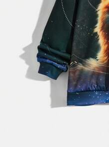 SHEIN 男童休閒動物印花寬鬆連帽衫與針織褲套裝,青少年 - 黑色 - 查看 4