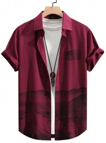 Manfinity Homme Men'S Scenery Printed Shirt - Burgundy - View 3