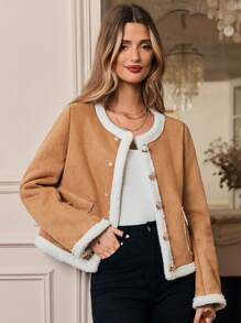 SHEIN Frenchy Chaqueta Corta De Forro Polar Integrado - Marrón - Ver 7