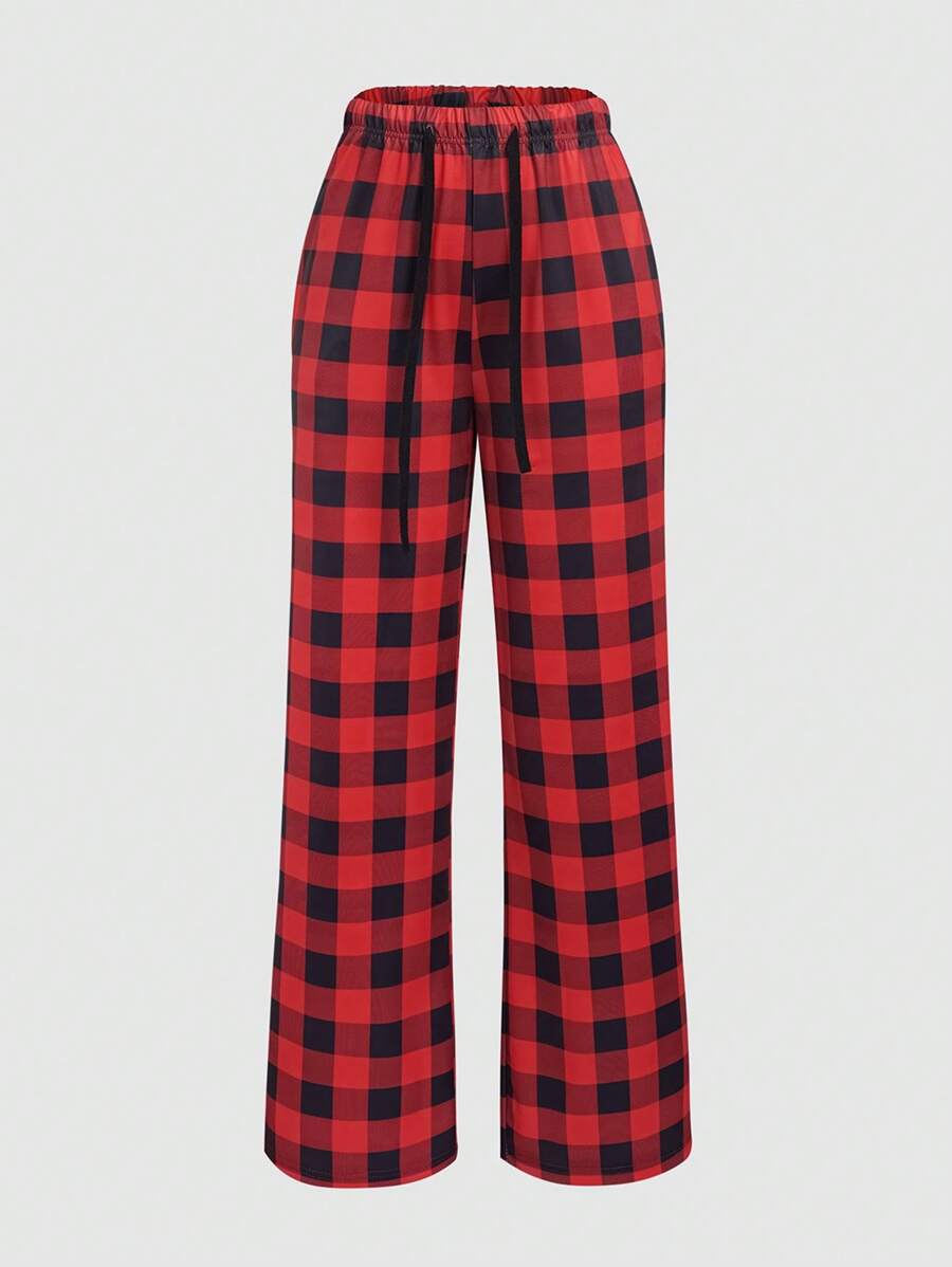 INAWLY Women's Wide Leg Printed Check Pants - Multicolor - View 1